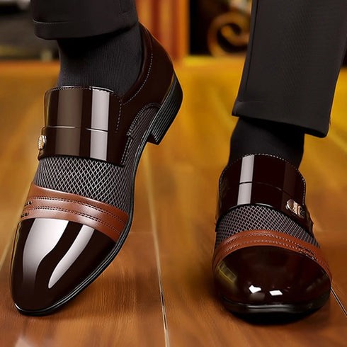 Men's Slip On Business Shoes Glossy Pointed Toe Office Footwear for Evening Parties